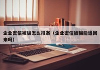 企业密信被骗怎么报案（企业密信被骗能追回来吗）